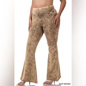 Zenana mineral washed Plus Size Rust Brown Flared Pants